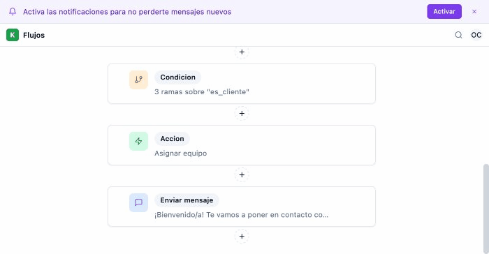 Editor visual de flujos con preview de WhatsApp en tiempo real